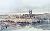 Thomas Girtin Canvas Paintings - Kirkstall Abbey, Yorkshire, from the Bridge; Morning